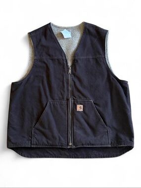 Carhartt Black Work Vest with Gray Fleece Lining